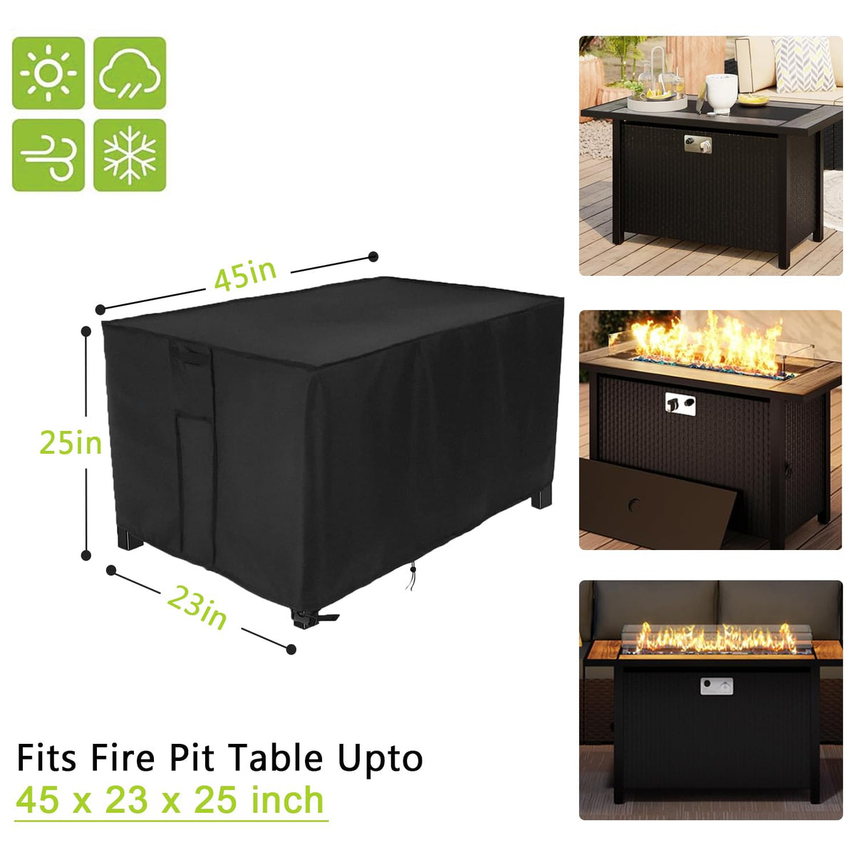 Rilime fire pit cover rectangular windproof buckles secure the cover