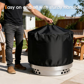 Rilime round fire pit cover guards against sun, rain, and snow