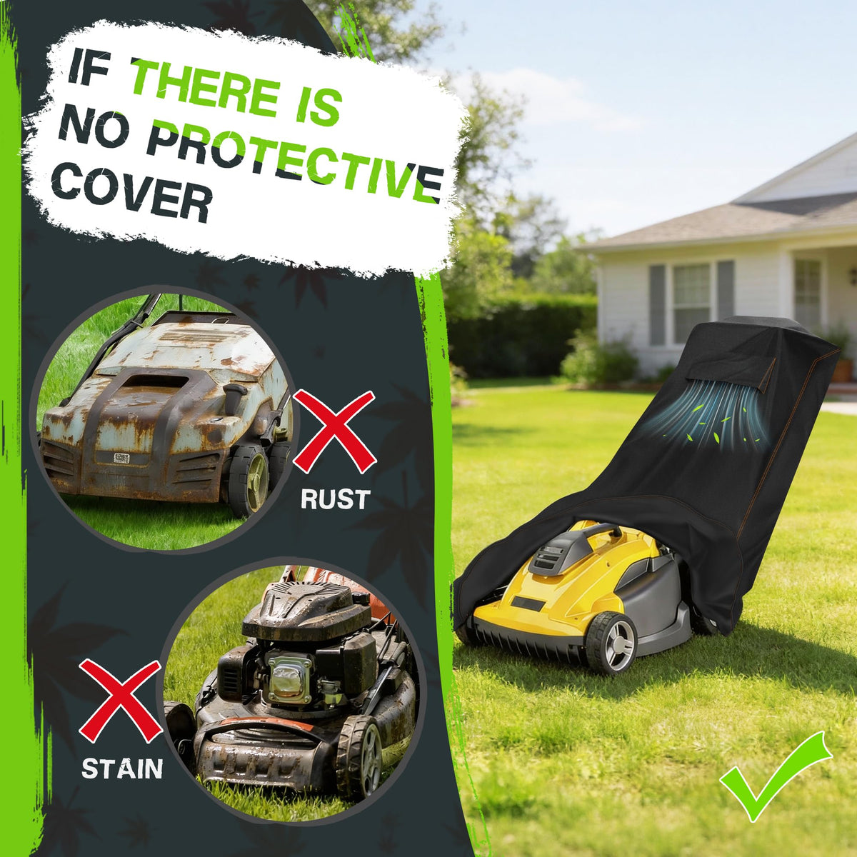 Rimwig oxford cloth durability protects mower from harsh elements.