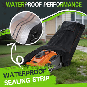 Rimwig lawn mower cover windproof strap securing in breezy weather.