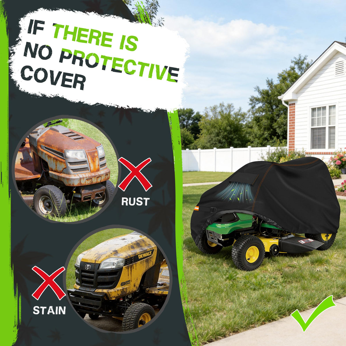 Rimwig Outdoors riding mower cover features air vents for moisture control.