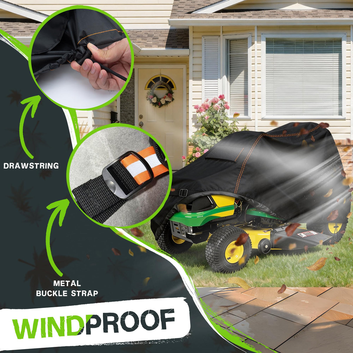 Rimwig Outdoors riding mower cover uses heavy-duty fabric for durability.