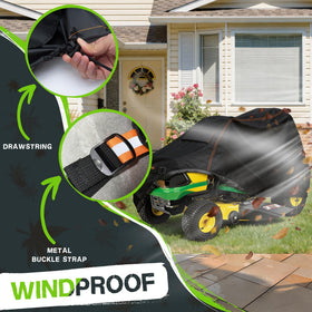 Rimwig Outdoors riding mower cover uses heavy-duty fabric for durability.