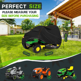 Rimwig Outdoors riding mower cover with elastic straps secures in windy conditions.
