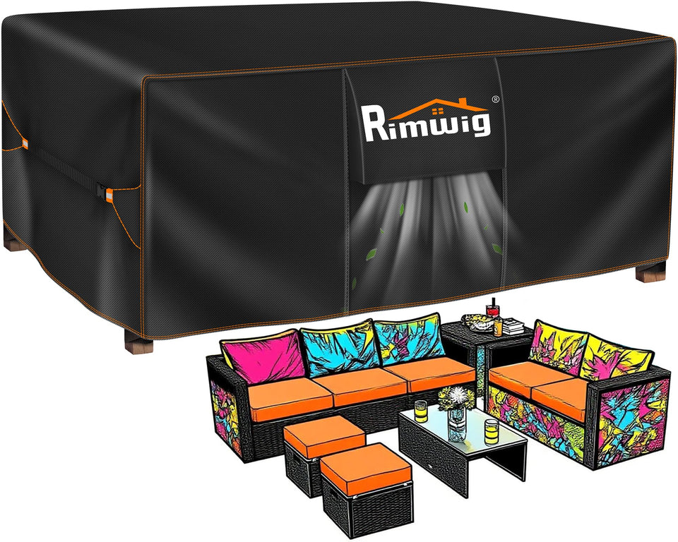 Rimwig patio cover waterproof-seams provides leak protection for outdoor furniture.