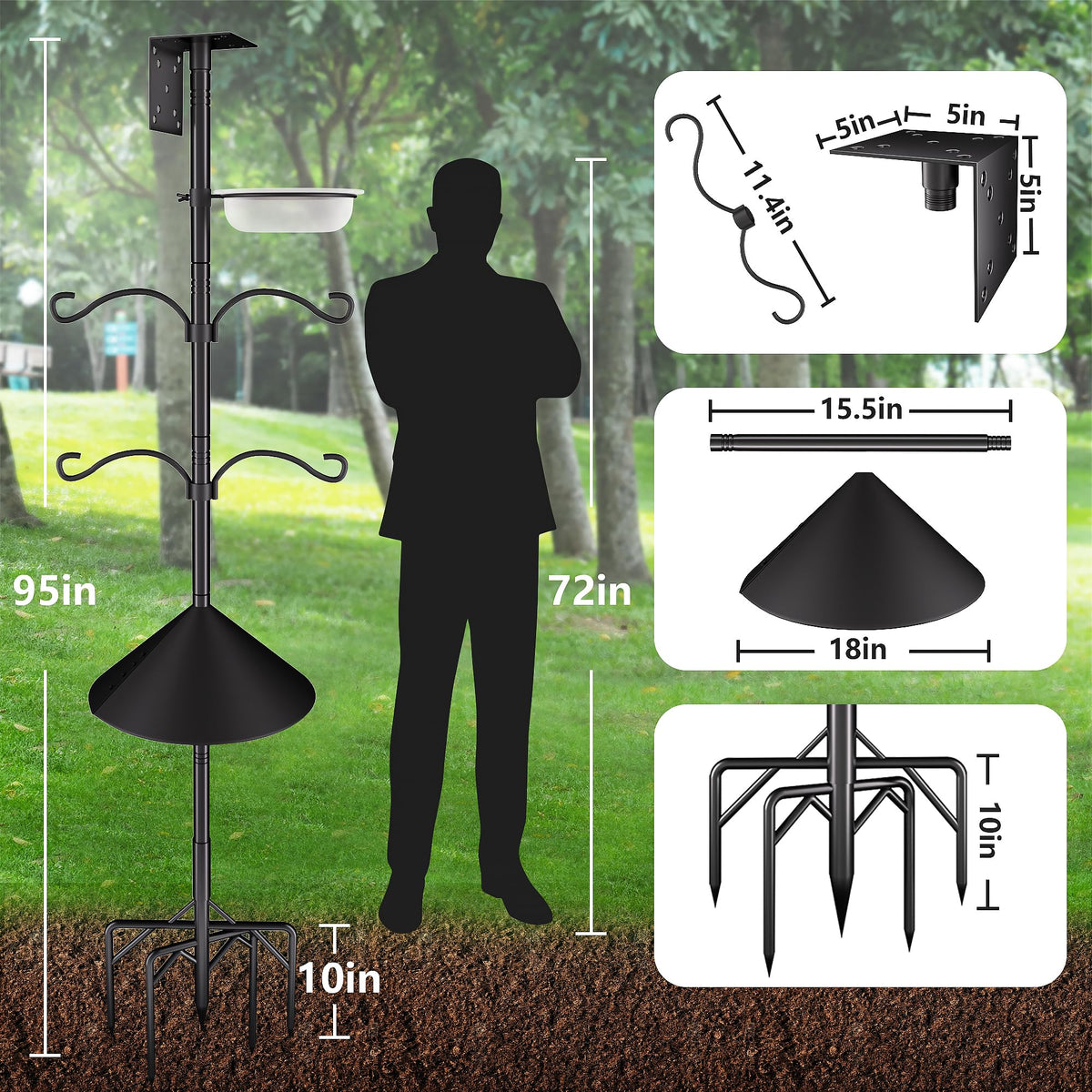 RINLAIN bird feeder pole assembly shows easy twist-together sections for quick setup.