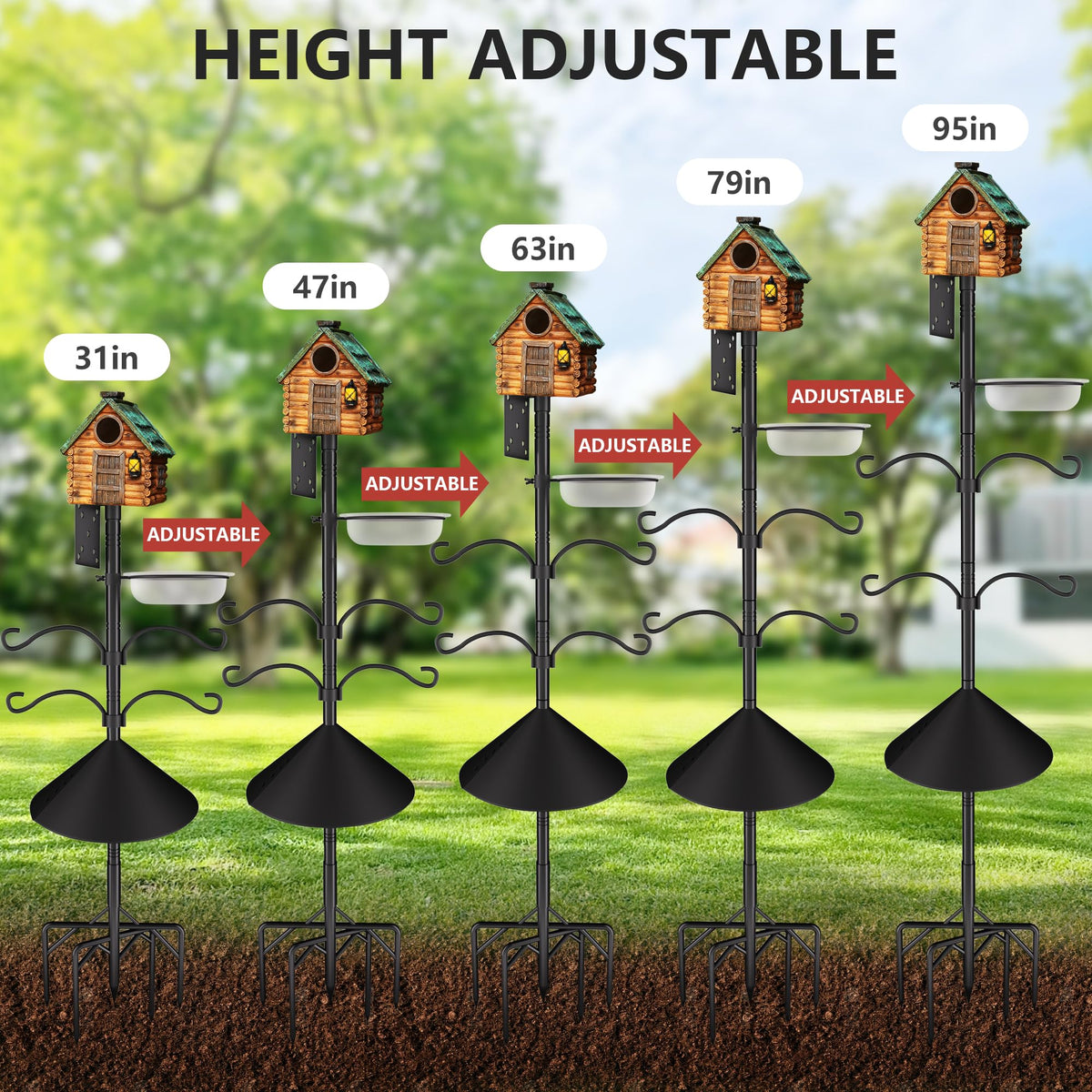 RINLAIN bird feeder pole garden scene welcomes fluttering visitors to your yard.
