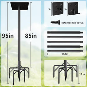 RINLAIN Bird Feeder Pole Stand close-up shows thick 1-inch steel pipe for durability.