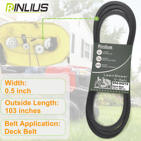 Rinlius belt compatibility label with Cub Cadet and MTD models.