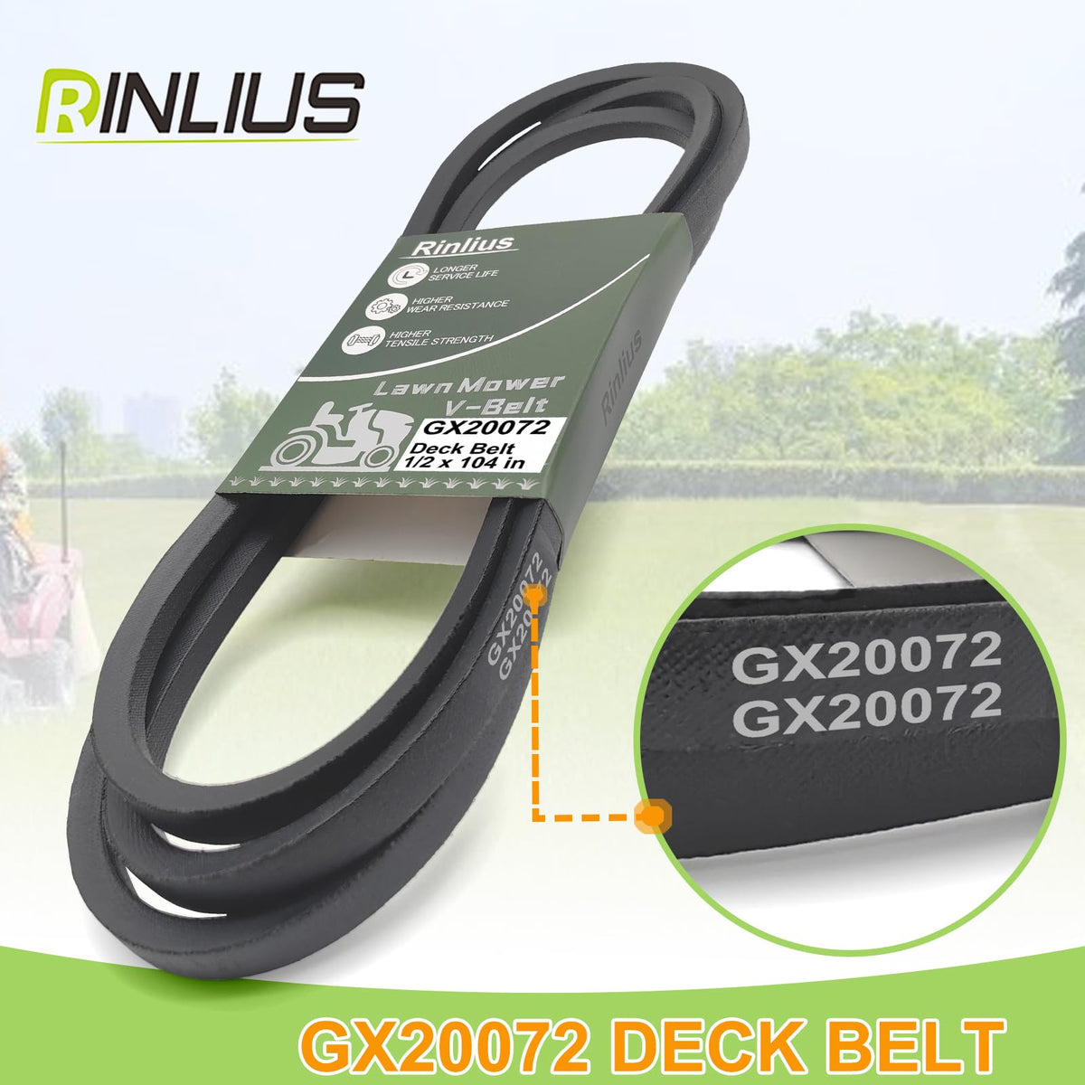 Rinlius deck belt packaged for quick, straightforward replacement.