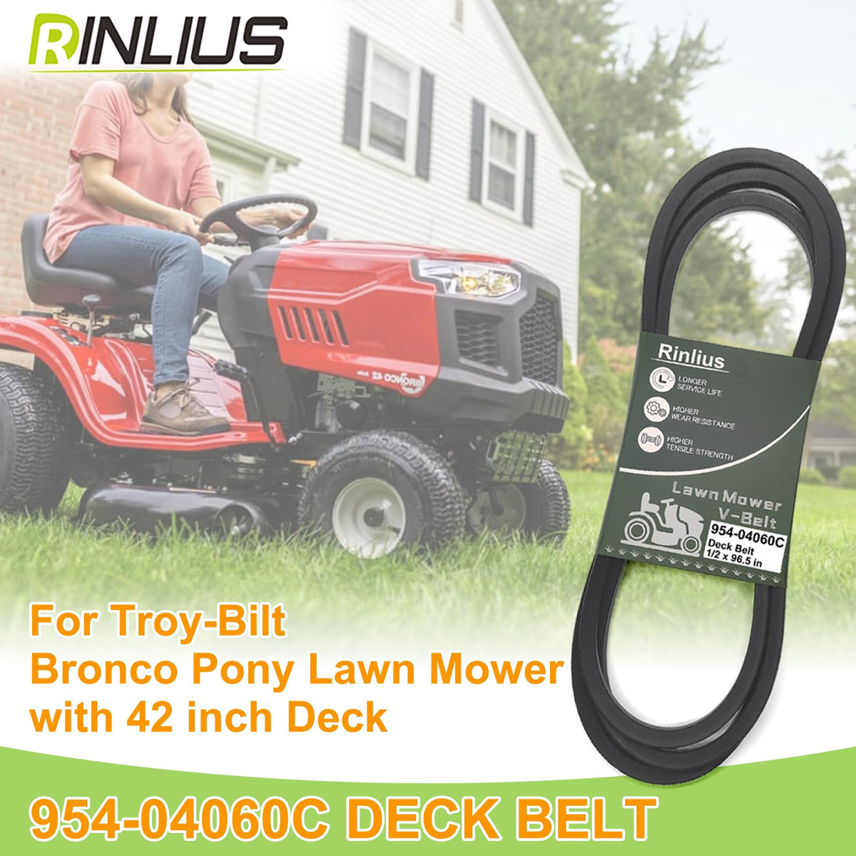 Rinlius belt dimensions 1/2 inch by 96.5 inch for deck use
