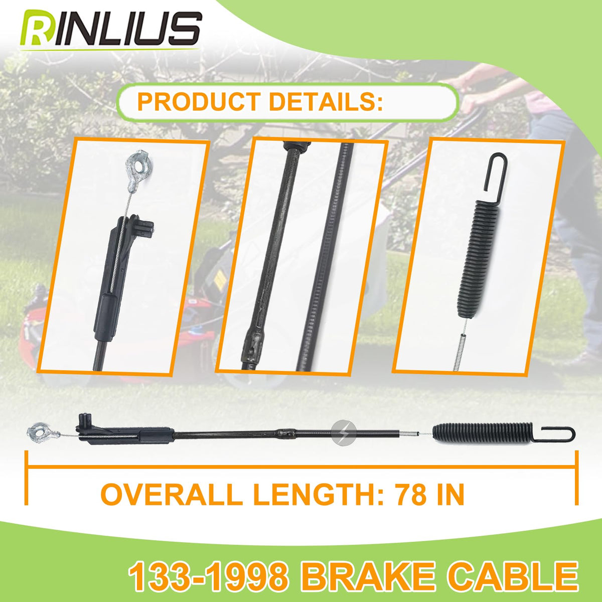 Rinlius 133-1998 brake cable ready for TimeMaster 30-inch easy replacement.