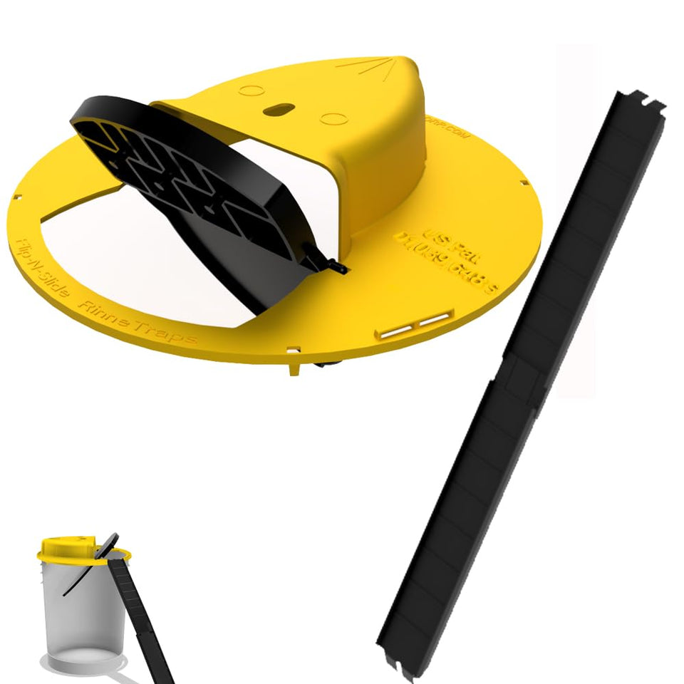 RinneTraps Flip N Slide bucket lid mouse trap ready for humane, quick catches.