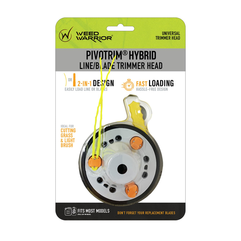 Rino-Tuff Pivotrim head assembly showing hybrid cutting options for versatile trimming.