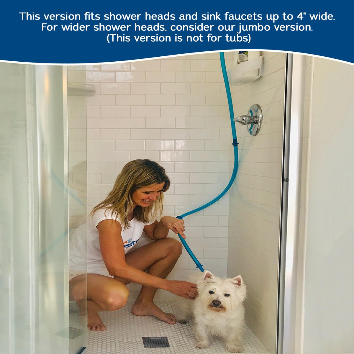 Rinseroo flexible 6ft hose reaches every corner for precise dog rinsing.