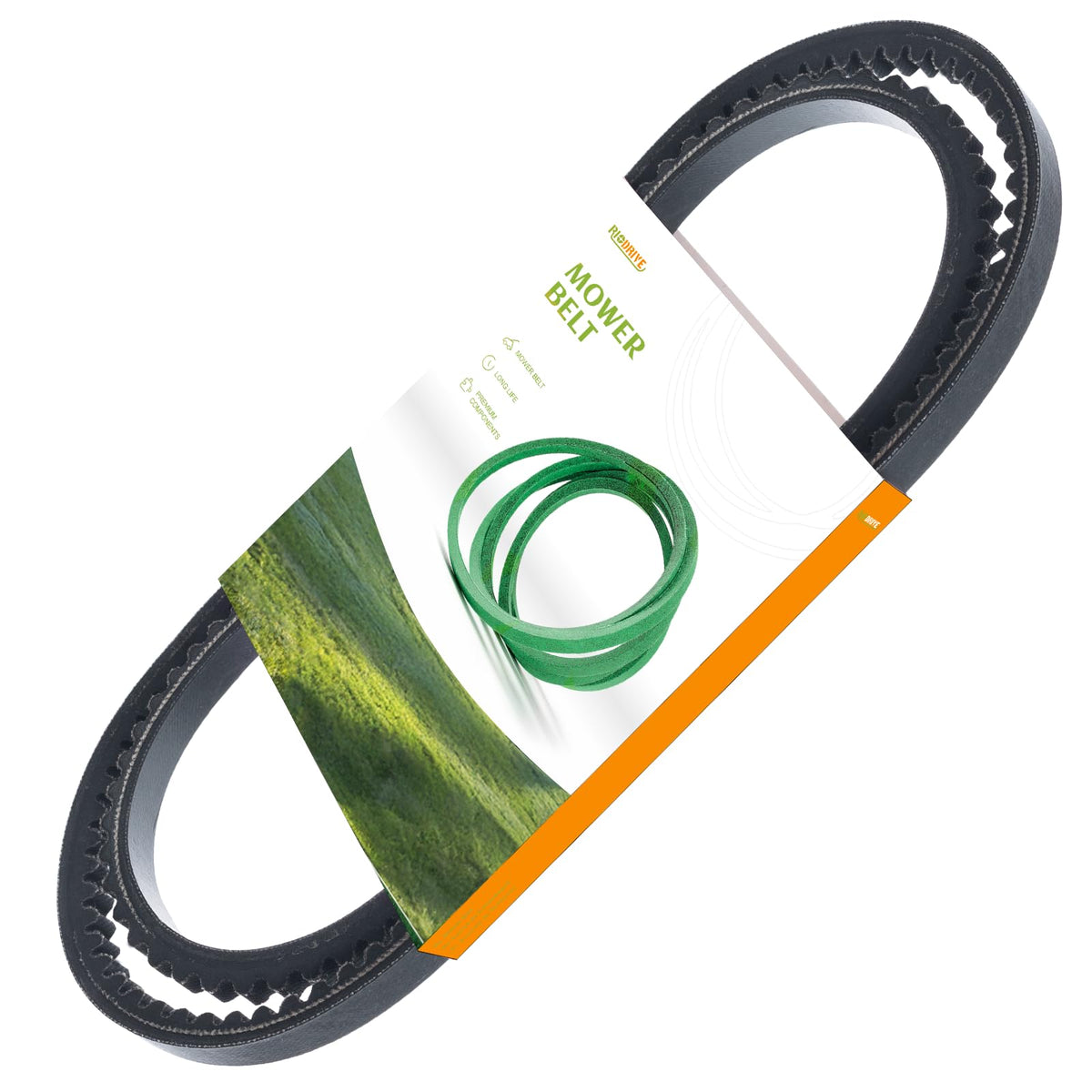 Riodrive 607400 pump drive belt with OEM-matched fit for Hustler mowers, ready for installation