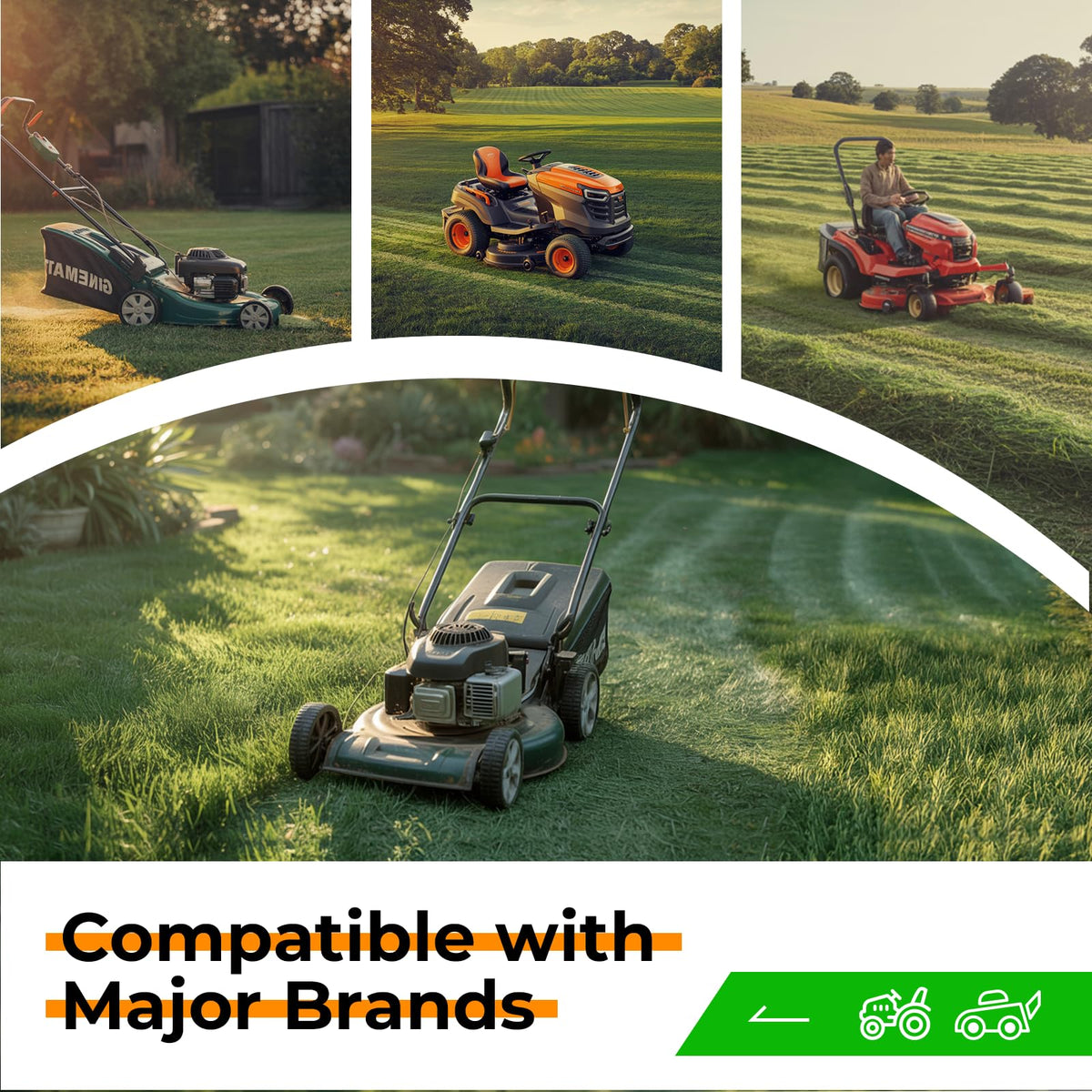 Compatibility list emphasizing Hustler models and aftermarket options