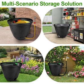 Riokko decorative hose storage blends with garden or garage interiors.