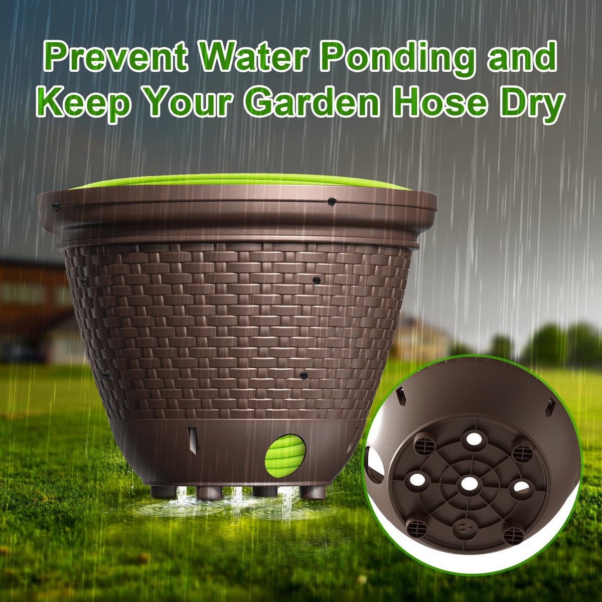 Riokko large-capacity hose box fits 100-400 ft hoses for flexible watering.