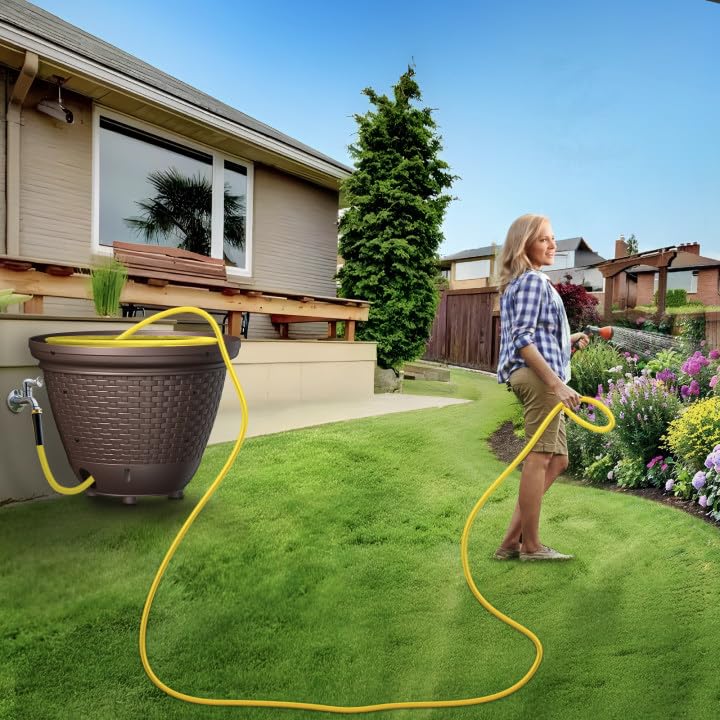 Riokko garden hose holder blends practicality with aesthetics for outdoor storage.
