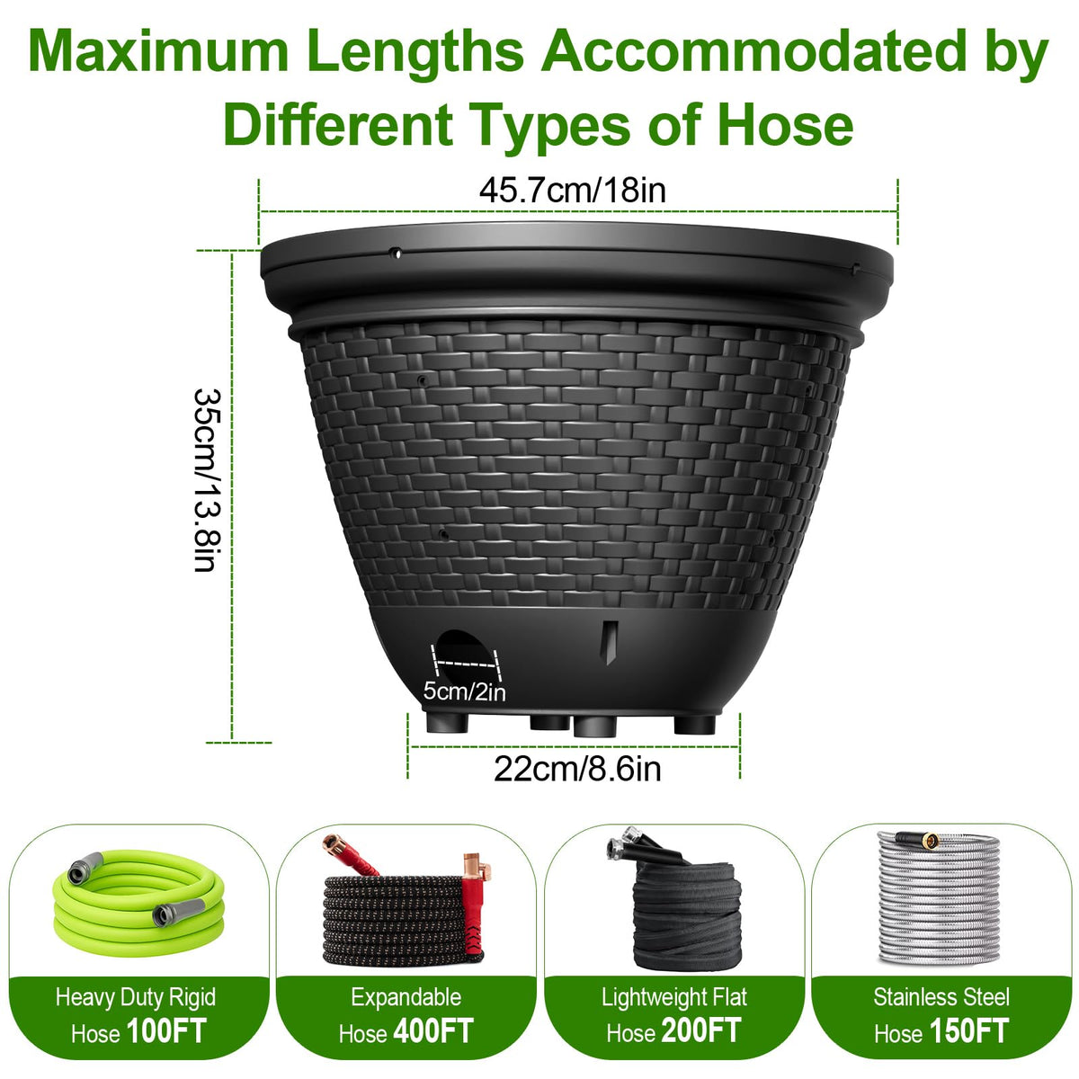 Riokko hose storage provides weather resistance and durable outdoor use.