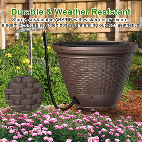 Riokko hose storage with five drainage holes prevents water buildup after use.