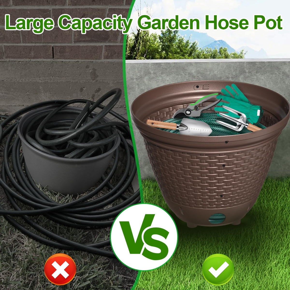 Riokko wicker hose holder Java finish complements garden furniture and patios.