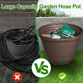 Riokko wicker hose holder Java finish complements garden furniture and patios.