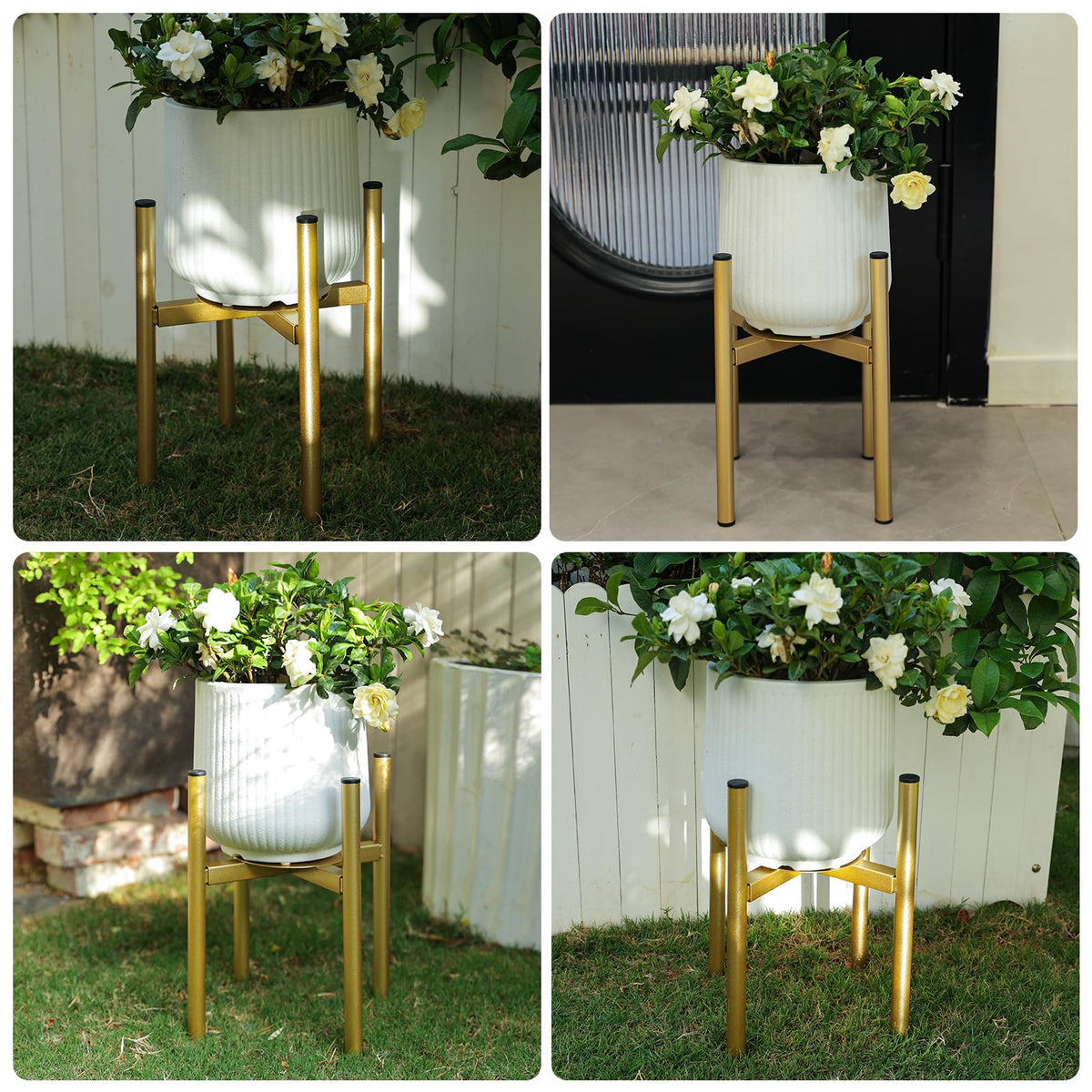 Rioneta corner-friendly stand fits living rooms, patios, or offices.