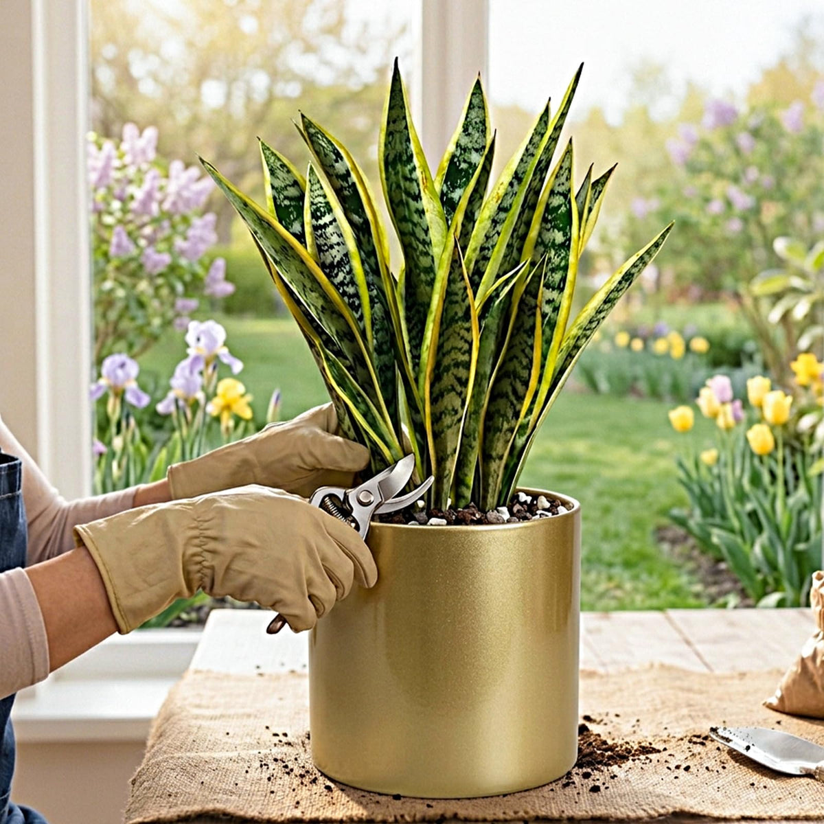 Rioneta gold metal pot for indoor and outdoor spaces