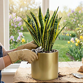 Rioneta gold metal pot for indoor and outdoor spaces