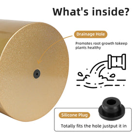 Rioneta gold metal pot features waterproof, rust-proof coating