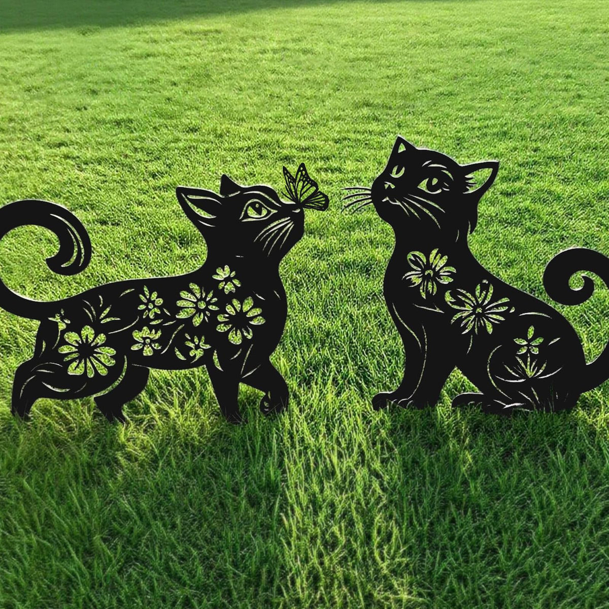 Rioneta metal cat garden decor two-pack silhouettes ideal for durable outdoor charm.