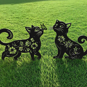 Rioneta metal cat garden decor two-pack silhouettes ideal for durable outdoor charm.