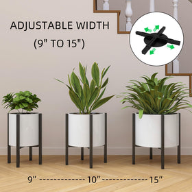 Rioneta mid-century modern plant stand in black enhances living room decor