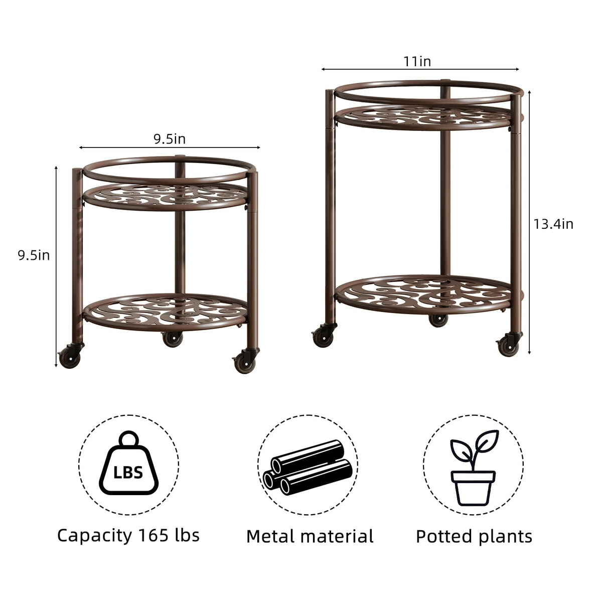 Rioneta rolling plant stand designed for 9-inch pots in compact spaces.