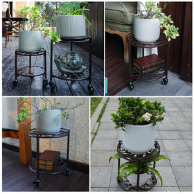 Rioneta rolling plant stand features waterproof coating for outdoor durability.