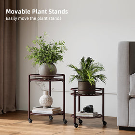 Rioneta rolling plant stand with wheels side view showing two-tier design.