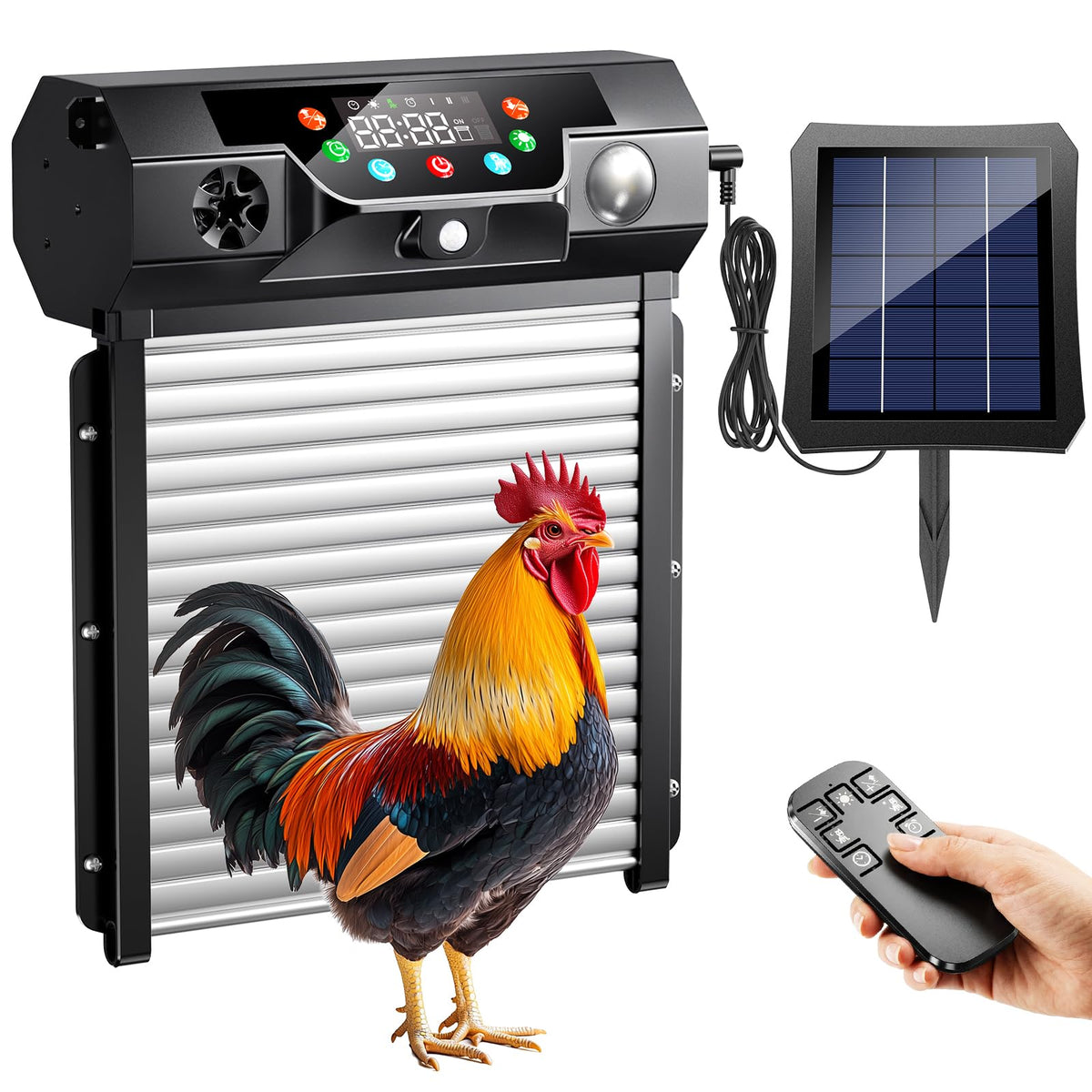 Ripom solar-powered automatic coop door opens smoothly at dawn for easy flock access.