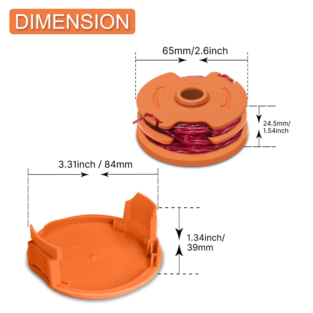 RISELION WA0007 spool for Worx WG183, angled view, expands trimming reach with 2×16 ft line.