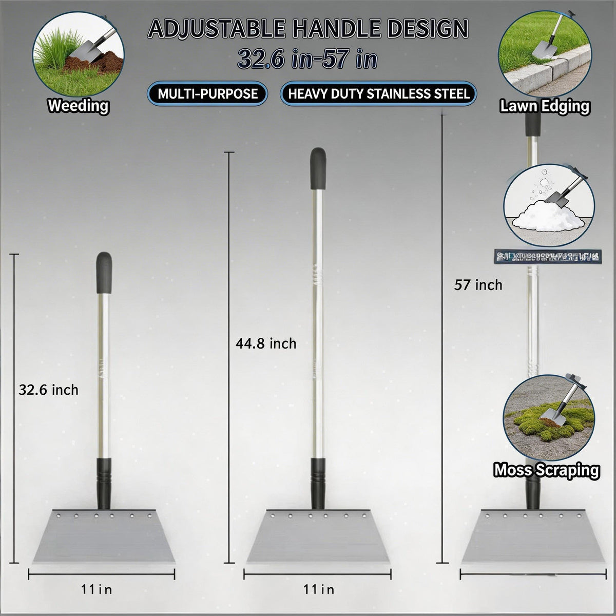 RISETEX 11-inch wide blade for efficient snow and soil scooping