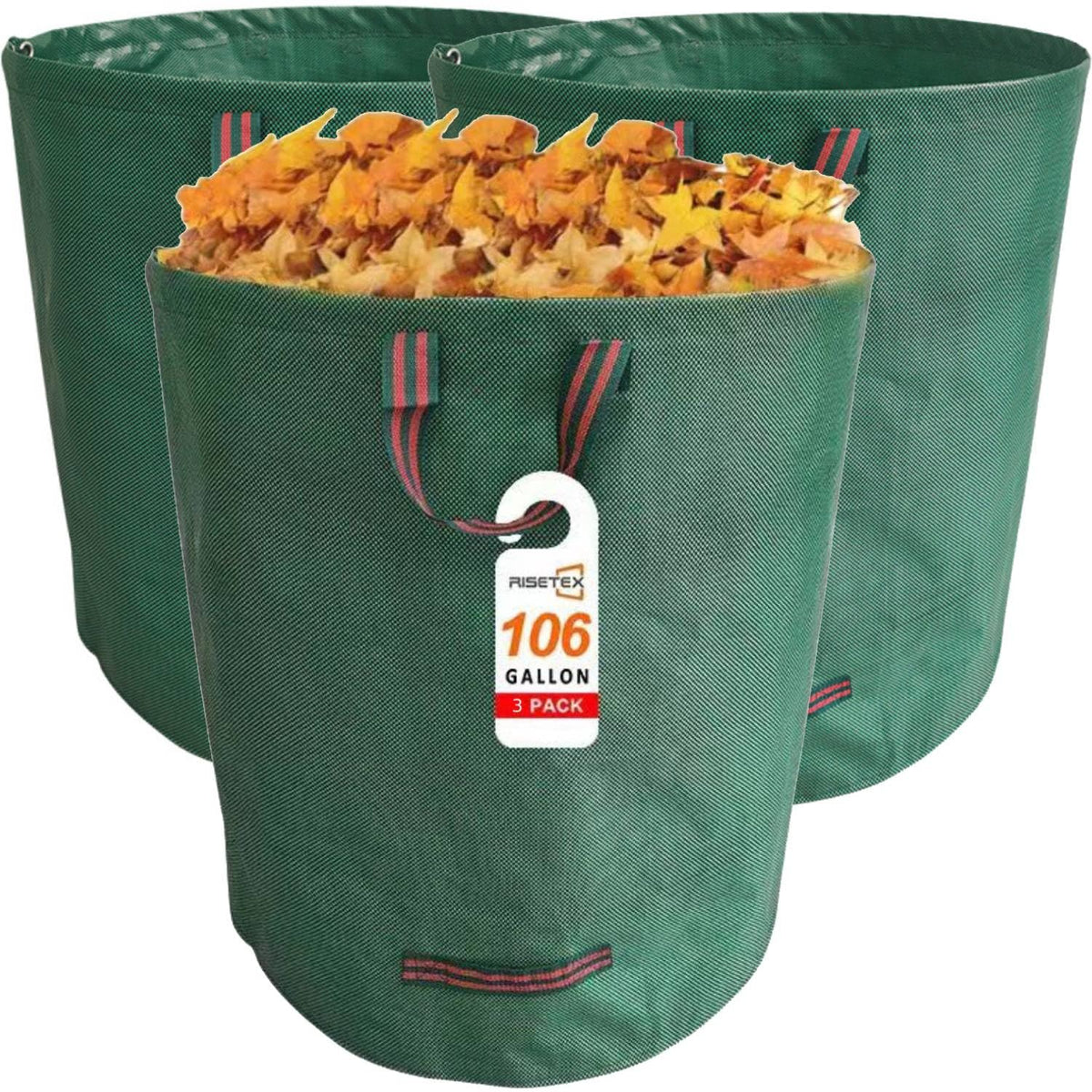 RISETEX eco-friendly reusable bags for yard cleanup and recycling.