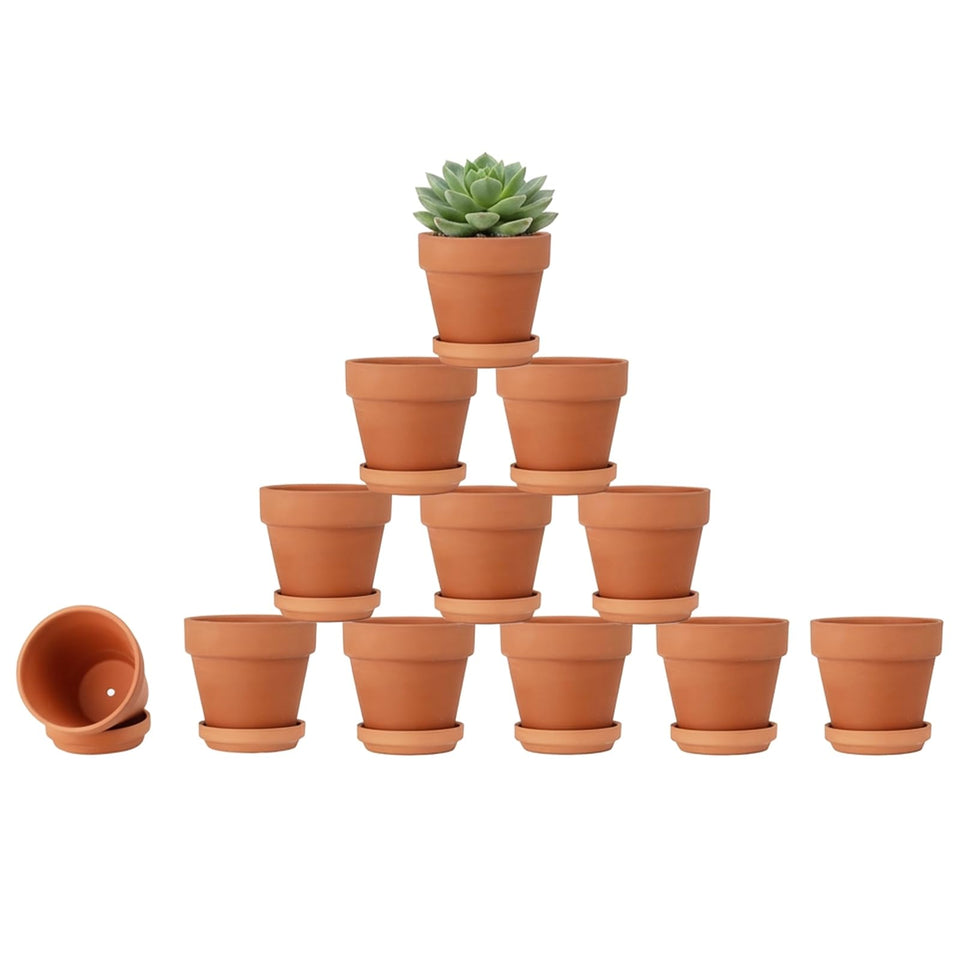 Riseuvo 3-inch terracotta pot with saucer for plants and decor durability