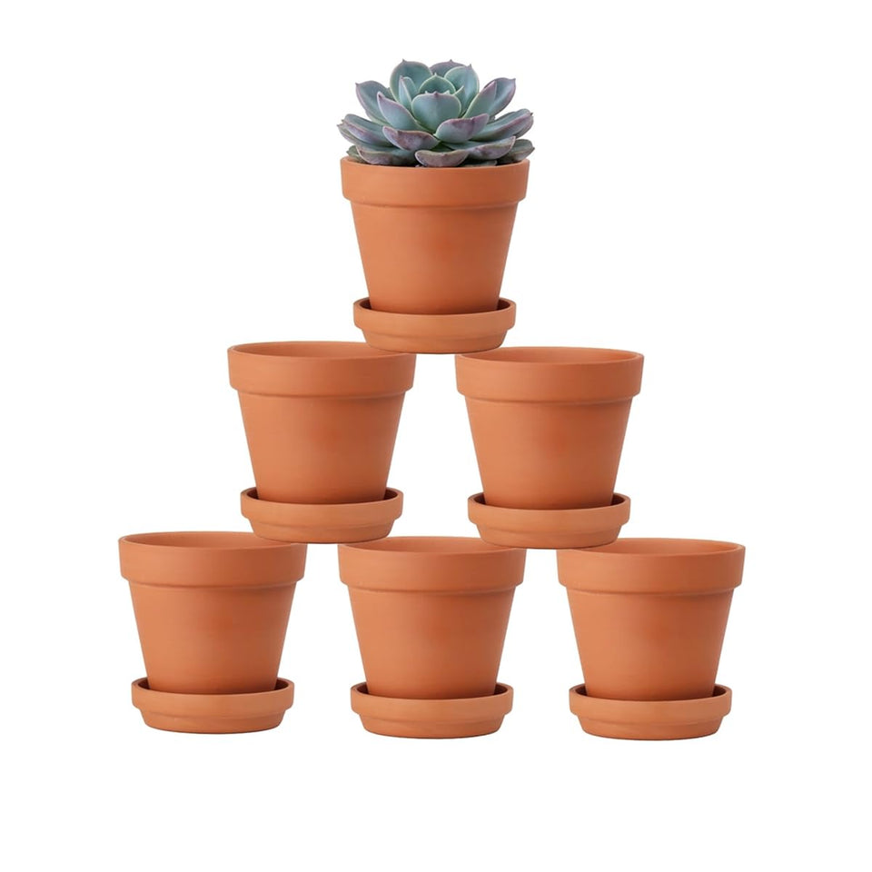 Riseuvo 4 inch terracotta pot with saucer for stable drainage and neat moisture collection.