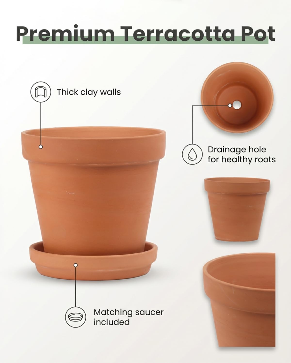 Riseuvo set of 4 terracotta pots with drainage for healthy roots.