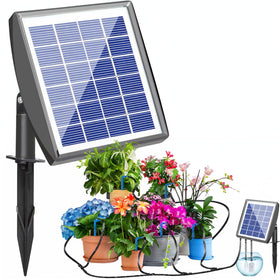 RISINGUP solar drip controller powering auto watering for 15 pots