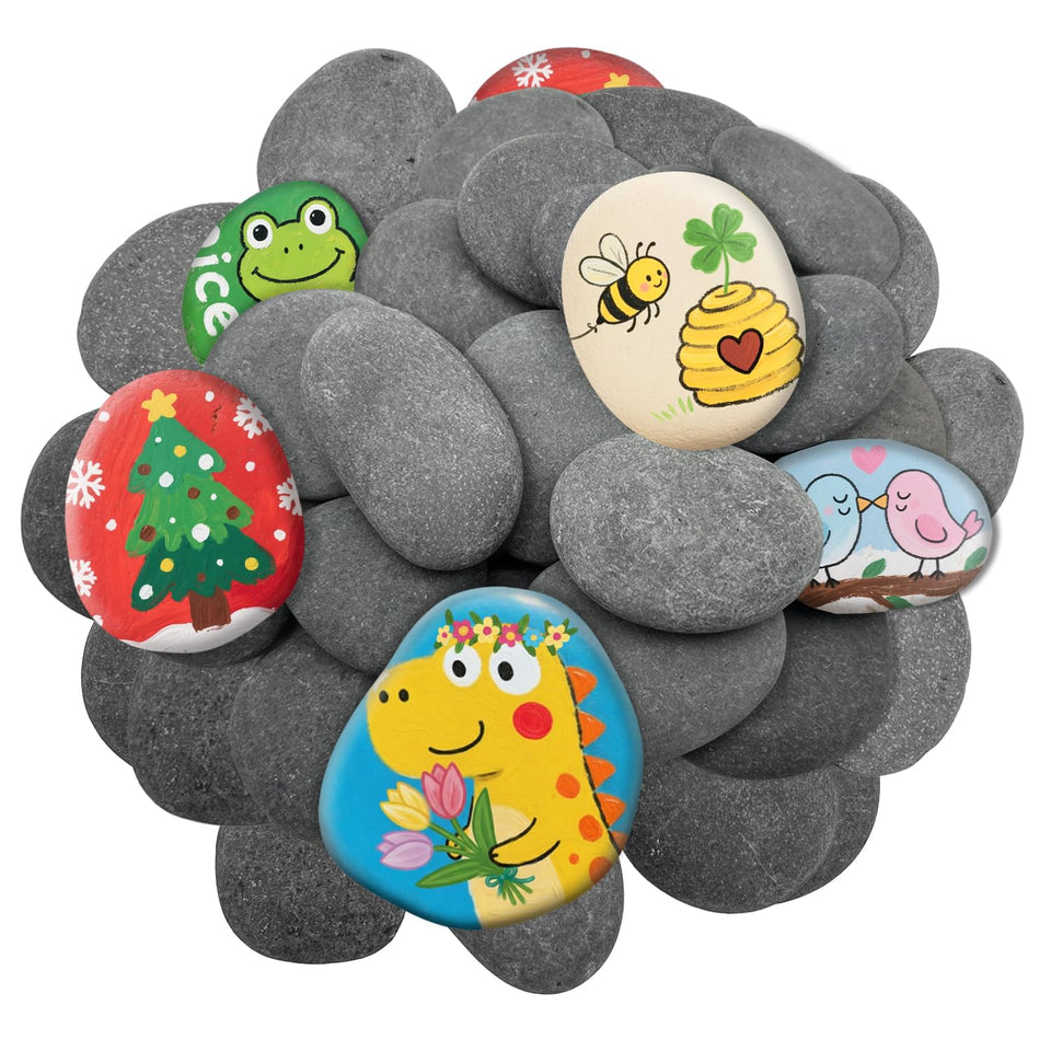 RITOLLO river rocks 26pcs for painting; 2-3 inch flat-smooth stones