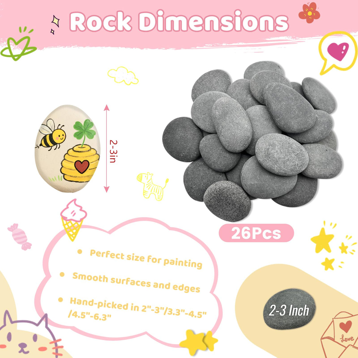 Close-up of flat-smooth surface on RITOLLO river rocks for easy painting