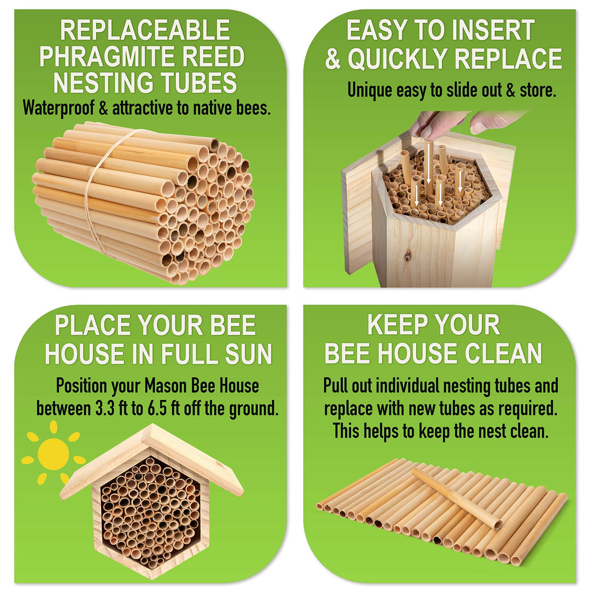 Rivajam refillable bee house tubes ready for cleaning and year-to-year reuse.