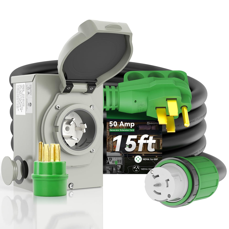 RVINGPRO 50amp cord 15ft for outdoor generator hookups.